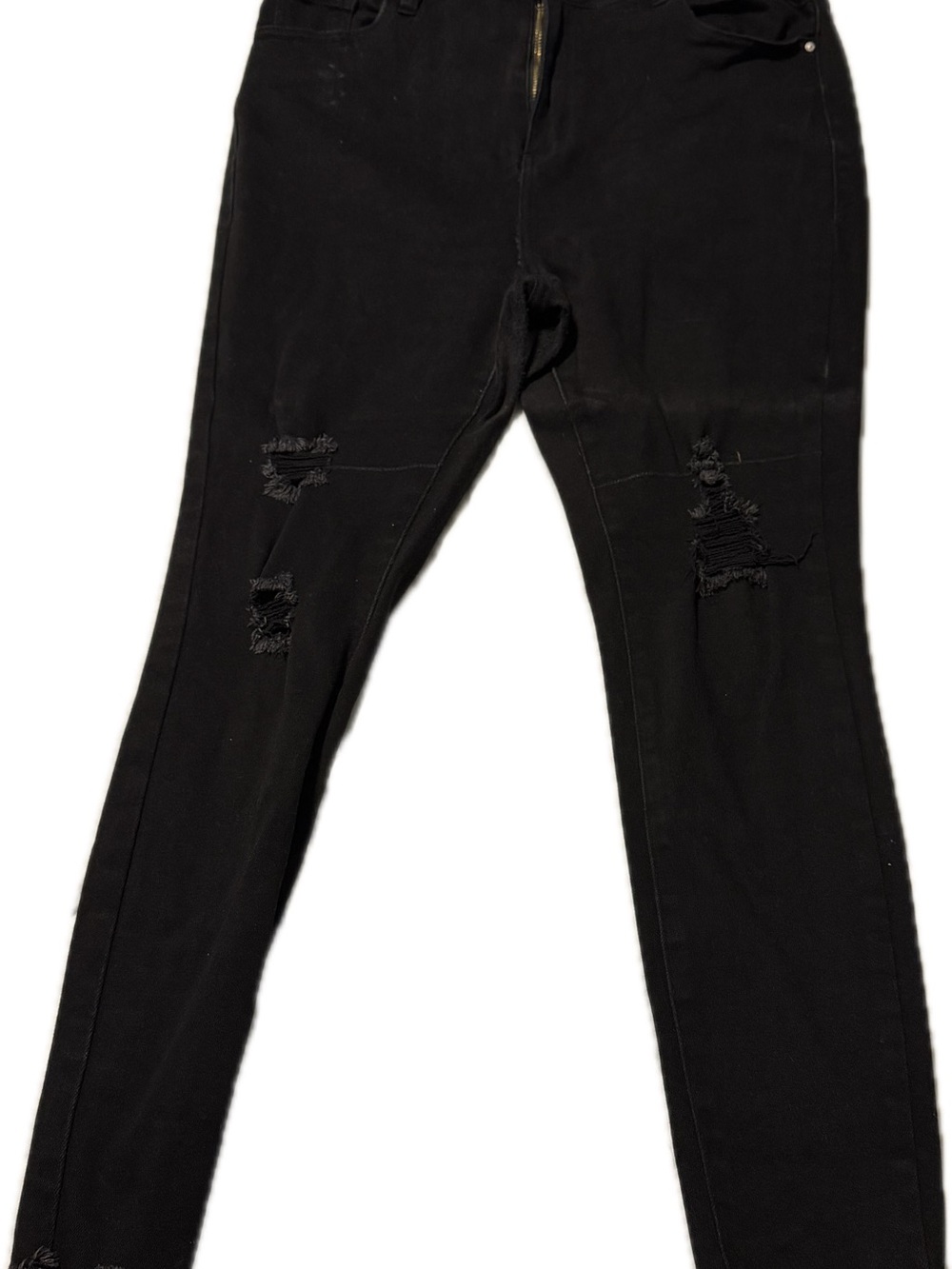 Black Distressed Skinny Jeans - High Waist
